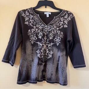 Dress Barn Y2K Brown Women’s Bedazzled V-Neck Top